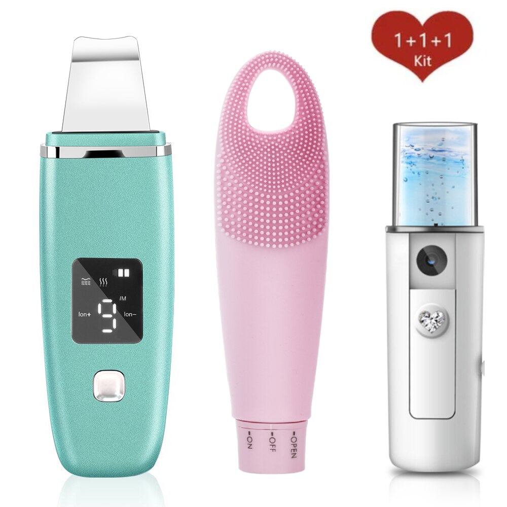 Ultrasonic Skin Scrubber Facial Cleaner Machine Face Blackhead Remover Spa Nano Sparyer Steamer Skin Care Tool: set 2