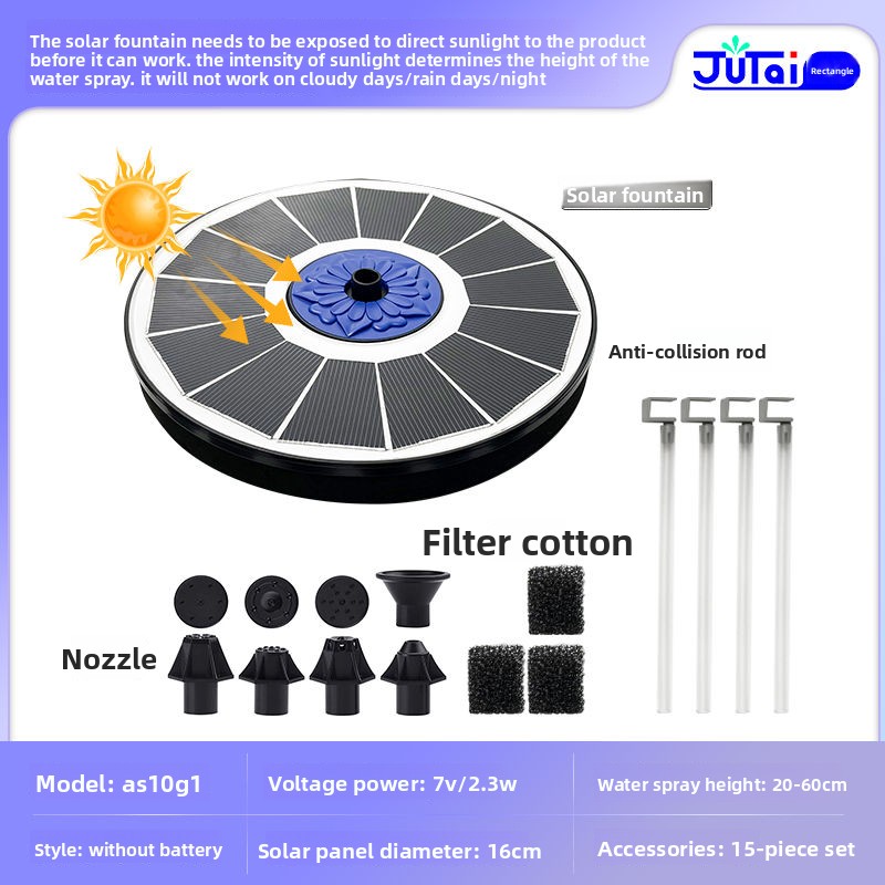 Solar Fountain Outdoor Garden Water Feature Floating Bird Bath No Electricity Needed: WHITE