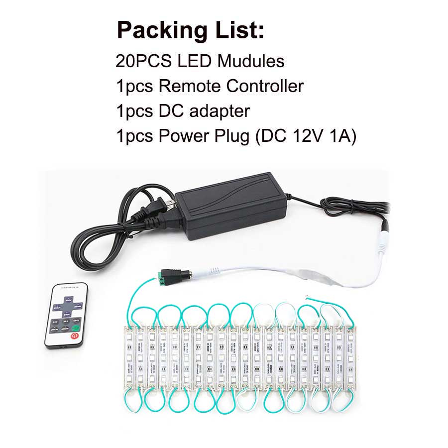 Led Modules Licht Smd 5050 3LED DC12V Waterdichte Advertentie Teken Letters Lamp Storefront Decor Modules Lights Kit Groene Kleur: 20PCS Kit
