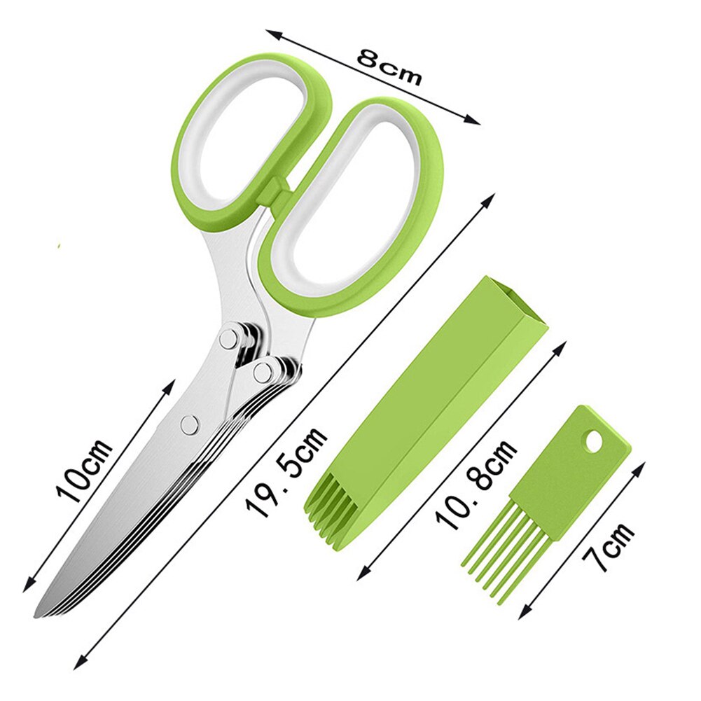 Herb Scissors with 5 Blades Kitchen Gadgets Cutter Chopper and Mincer Multipurpose Kitchen Scissors with Cover Brush Leaf Peeler