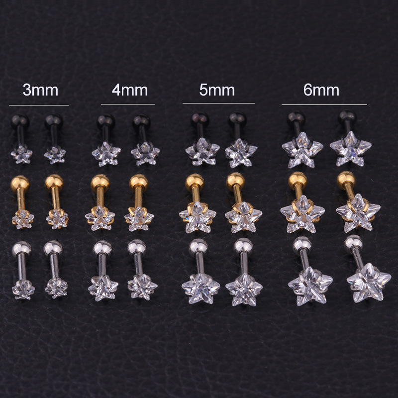 Helix Piercing Star Earrings Women 1pc Trend Zircon Lobe Rook Piercing Tragus Daith Cartilage Ear Jewelry Body Accessories