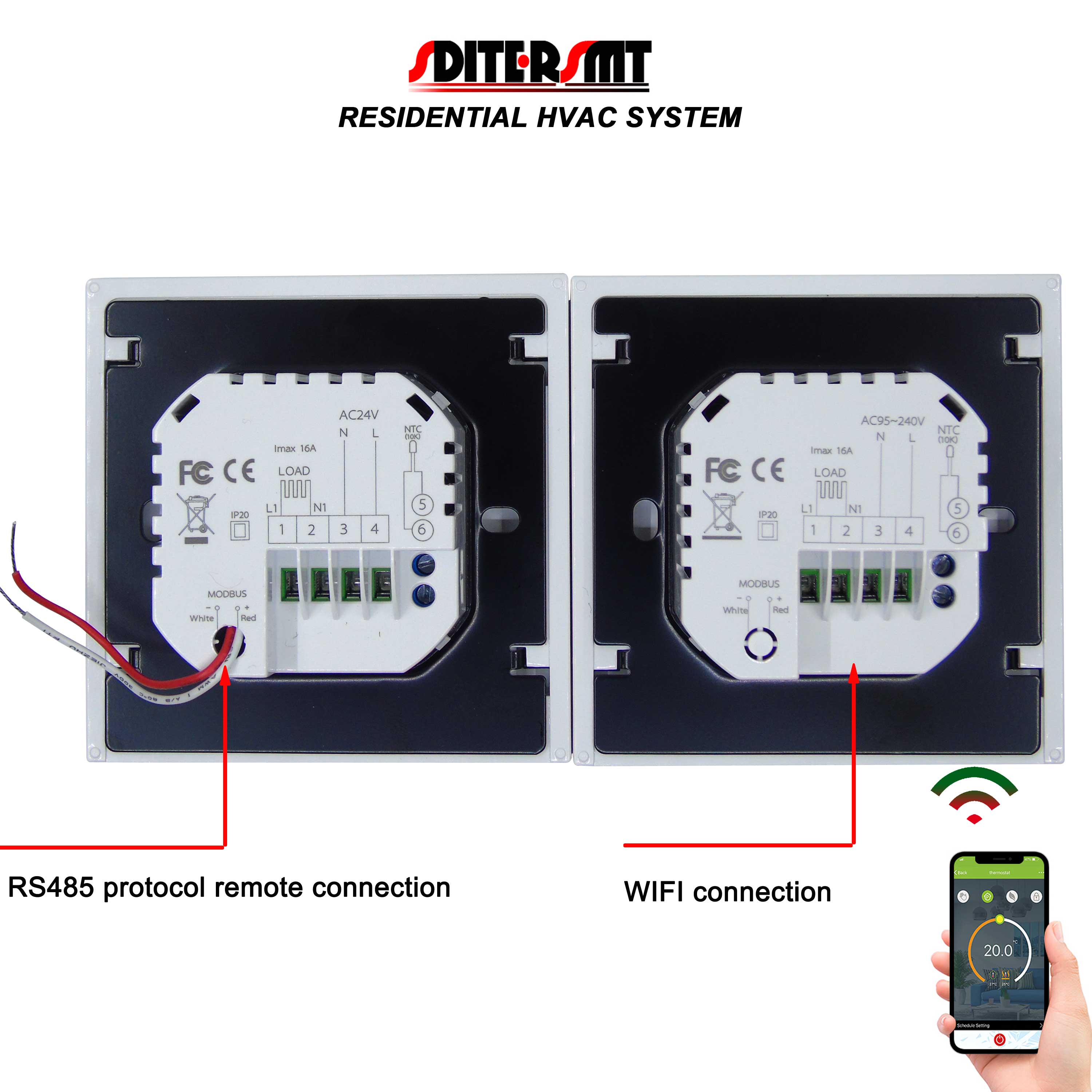 Termostato infrarrojo de doble Sensor, WIFI para calentador de sustrato de calefacción de placa base RS485 y MODBUS opcional, 220V, 24V, 16A
