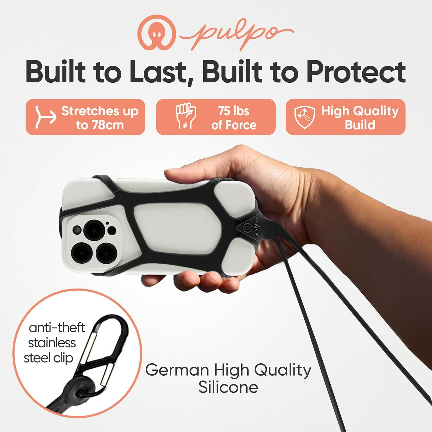 Safety Cell Phone Lanyard Fits Smartphones 6.1" to 6.8” , Lanyards for Phones, Hiking Phone Holder & Cellphone Lanyard, Silicone