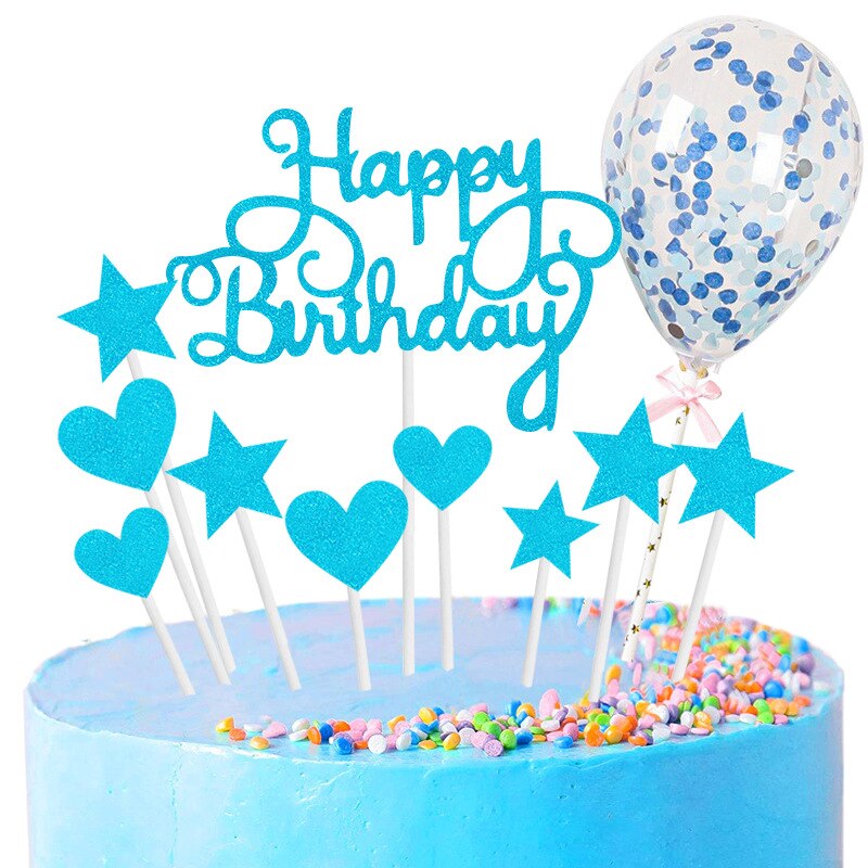 Décoration de gâteau d'anniversaire, ballons confettis, drapeau, décor de fête d'anniversaire pour enfants, garçon ou fille, fête prénatale, mariage: blue package