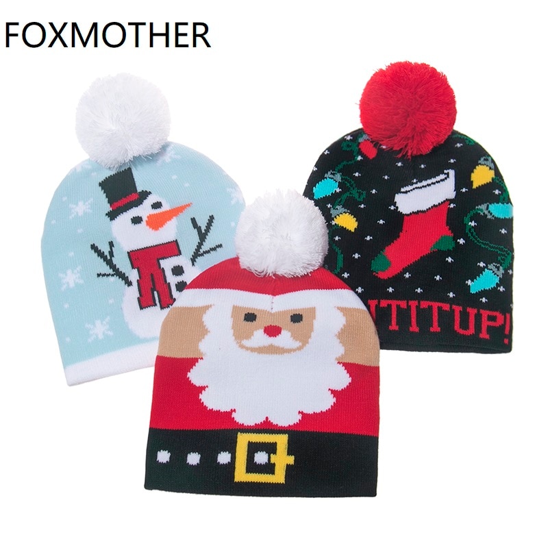 Rævmor rød santa claus snemand pompon strikket beanie caps vinter hat til børn børn drenge jul