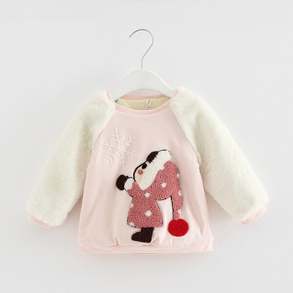 Idé fisk baby piger sweatshirts vinter tyk varm børn jule hættetrøjer lange ærmer sweater til børn tøj 0-2y: Lyserød / 9m