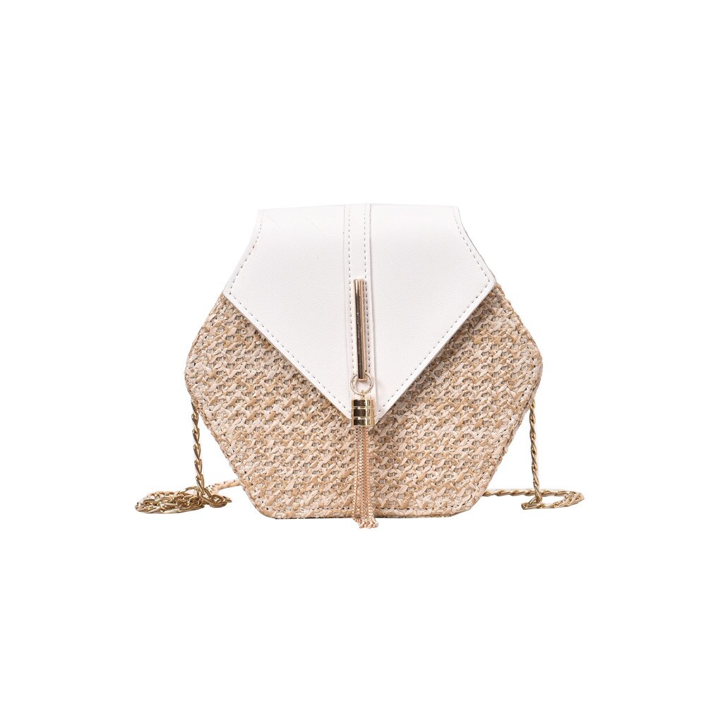 Hexagon Mulit Stil Stroh + leder Handtasche Frauen Sommer Rattan Tasche Handarbeit Gewebt Strand Kreis Böhmen Schulter Tasche Y20