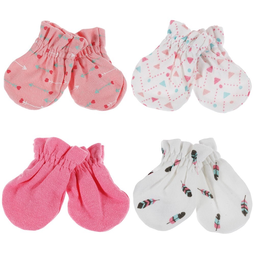 12pcs/pack Newborn Girl Baby Hats&Mittens 100% cotton Lovely Cartoon Infant set