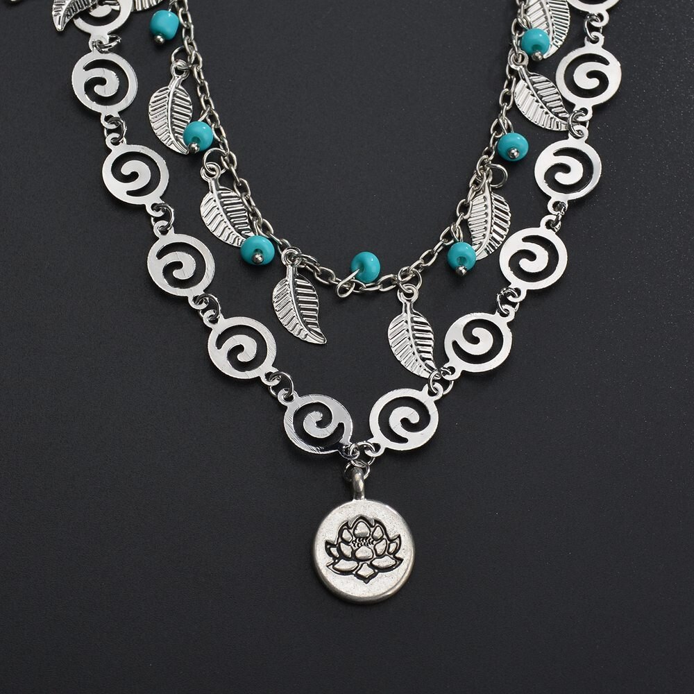 3D icon ankle bracelet foot jewelry barefoot sandal foot jewelry barefoot sandal leaf tree anglets peacock blue ball: Lotus