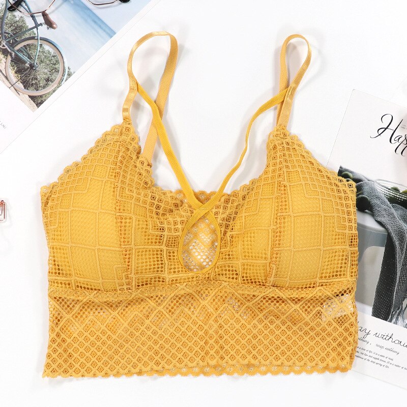Sexet blonde skønhed ryg bh kvinder dejlig wire fri bralette sommer behagelig sømløs push up bh: Gul