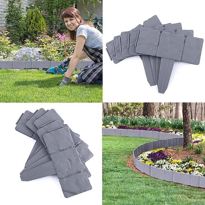 Bordures de clôture de jardin en plastique, 30 pièces, effet de pierre pavée, bricolage, bordure de pelouse en plastique, imbriquée, parterre de fleurs, bordure de plante décorative