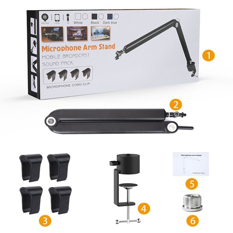 Microfoonarm, 360 ° Draaibare microfoonstandaard, microfoonhouder met 3/8"5/8" adapters, microfoonarm met accessoires, microfoonarm: Black