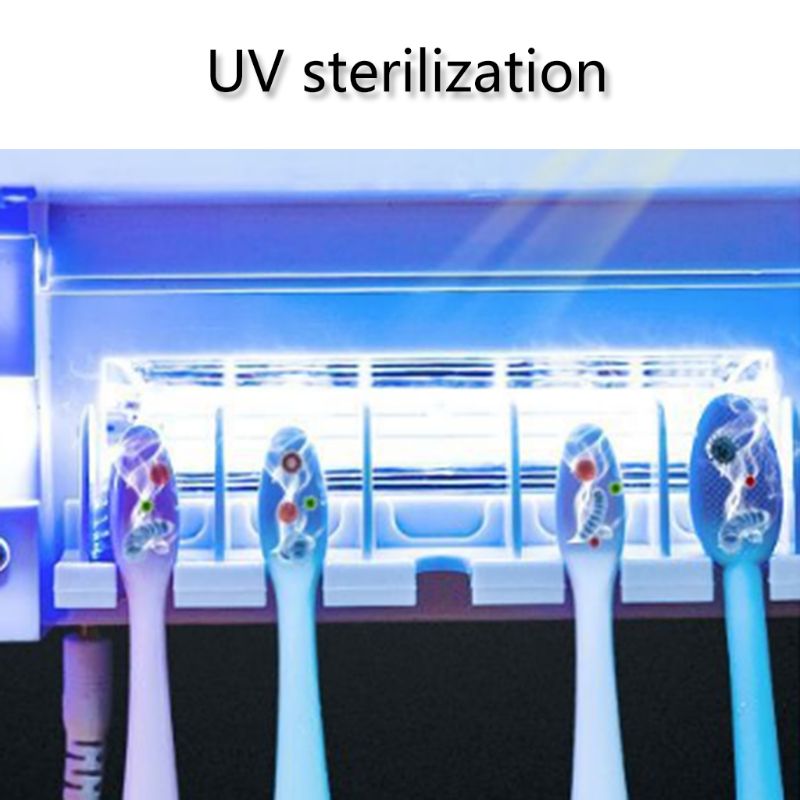 UV Toothbrush Sterilizer Holder Family Wall Mount Automatic Toothpaste Dispenser Q0KD