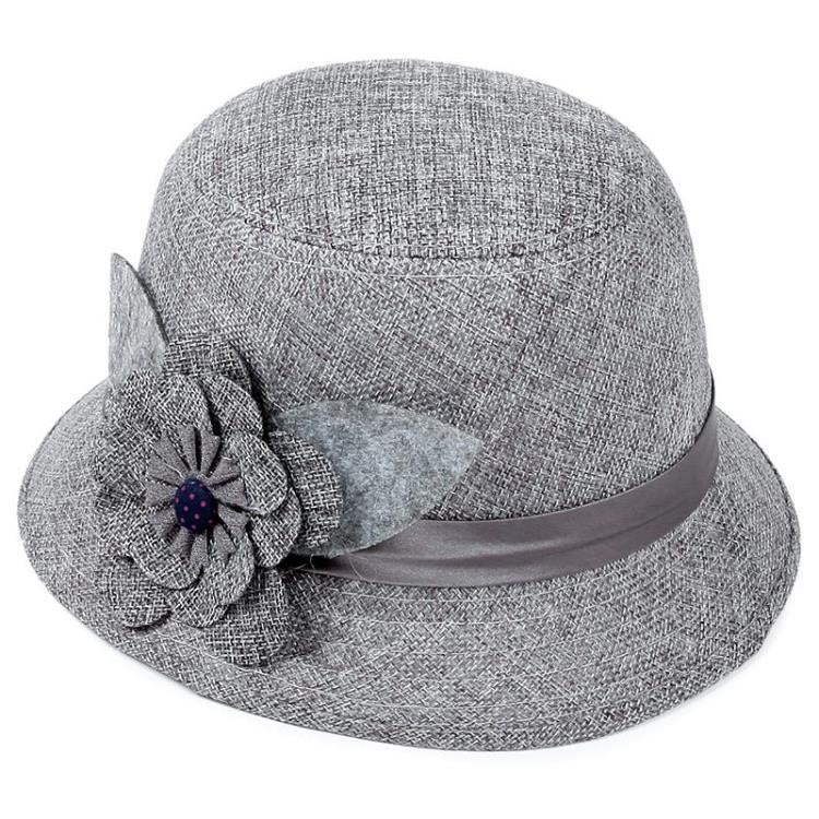 Women Flax Flower Hat Bowler Billycock Cap Vintage Retro Bowler Caps Princess Caps Chapeau Femme Hat Cap For Woman #T1P: Gray  