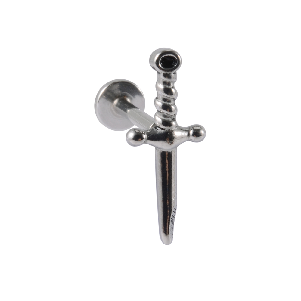1Pc 361L Chirurgisch Staal Zwaard Hoop Punk Oorbellen Dangle Samurai Zwaard Oorbellen Lange Ketting Oorbellen Voor Vrouwen Mannen Oor sieraden: Imitation Rhodium Plated