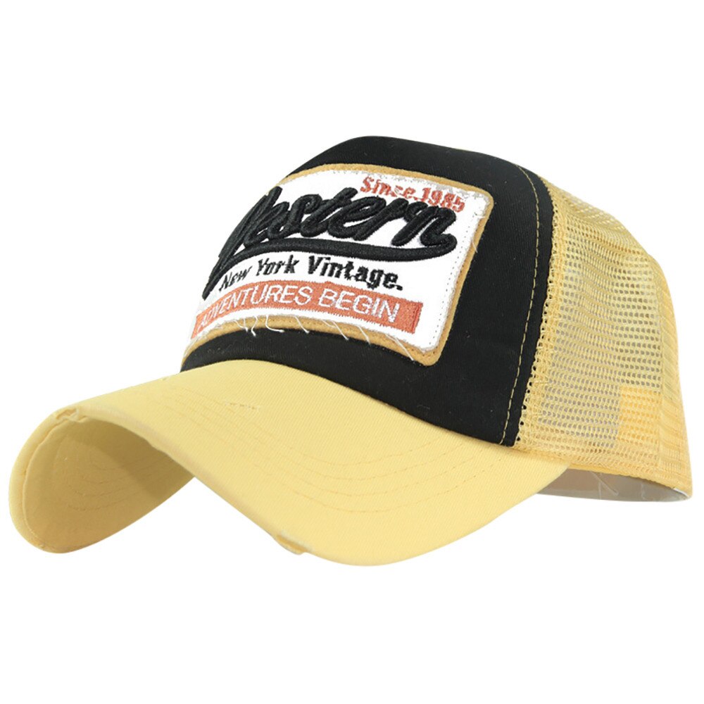 Gorras de béisbol bordadas para hombre y mujer, gorros de béisbol unisex, de algodón Multicolor, malla con letras bordadas, unisex: Yellow