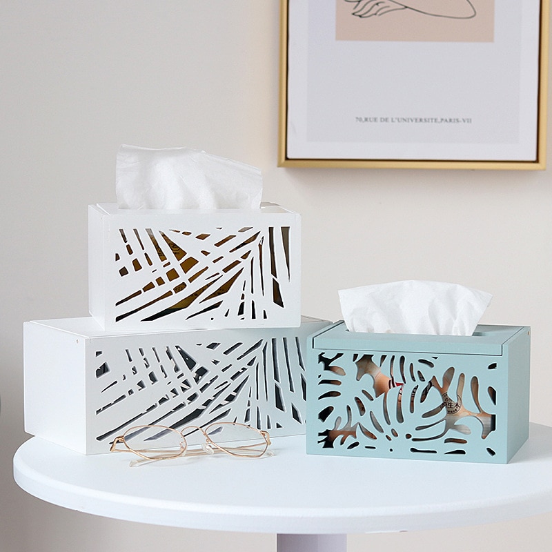 Simple Wooden Tissue Box Container Hollow Napkin Storage Box Home Office Restaurant Desktop Decor Tissue Dispenser Organizer