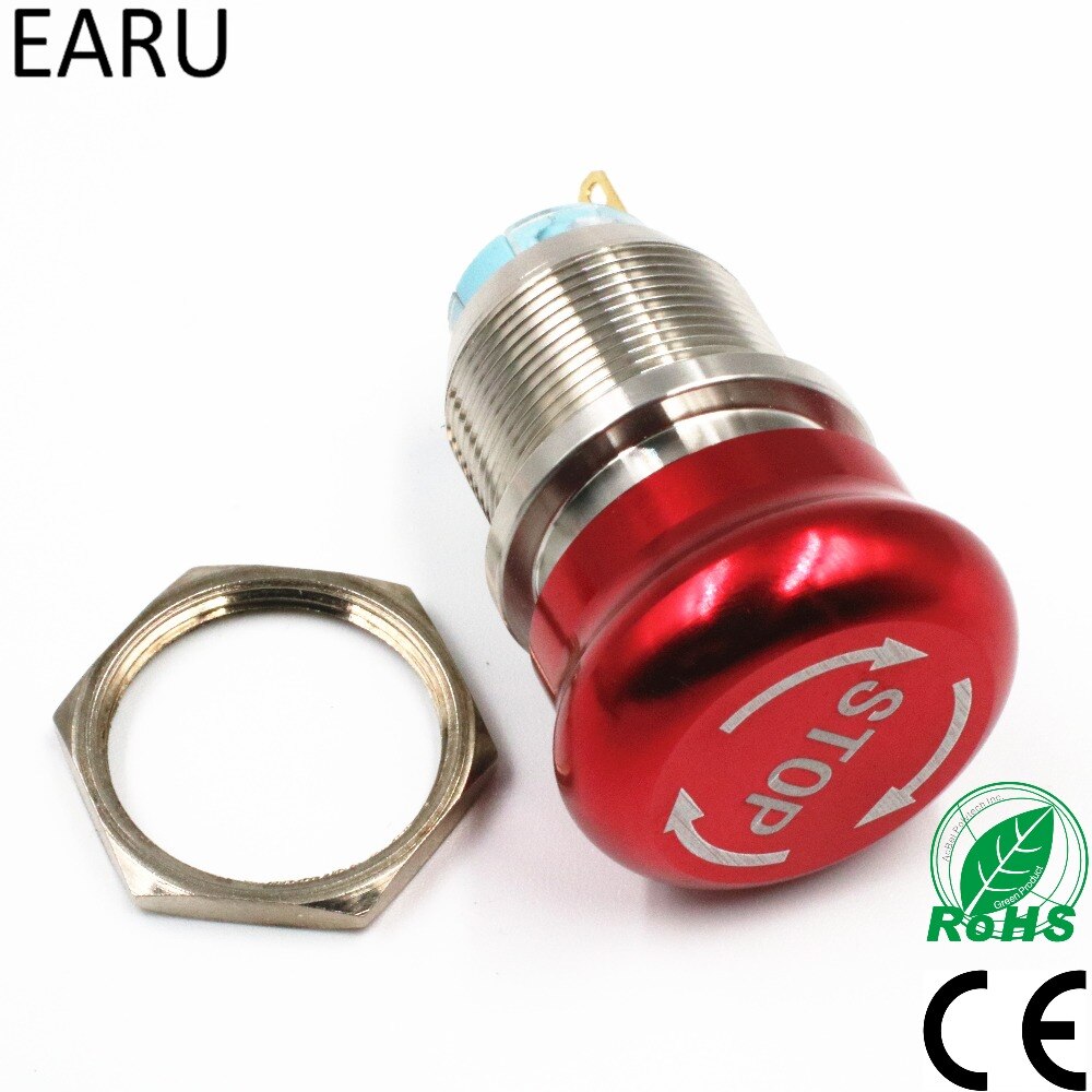 19mm 22mm Pattern Waterproof Stainless Steel Waterproof Metal Latching Emergency STOP Push Button Switch Stop Button Switch Red