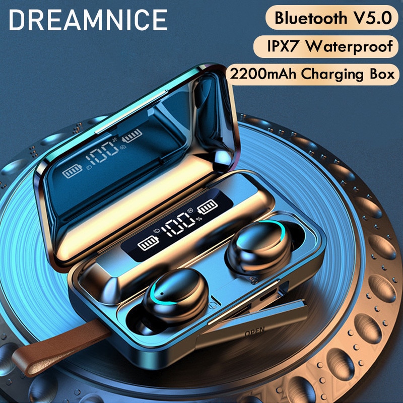 DREAMNICE TWS Bluetooth 5.0 écouteurs sans fil casque 2200mAh boîte de charge Bluetooth écouteurs 9D HiFi pour Android Iphone
