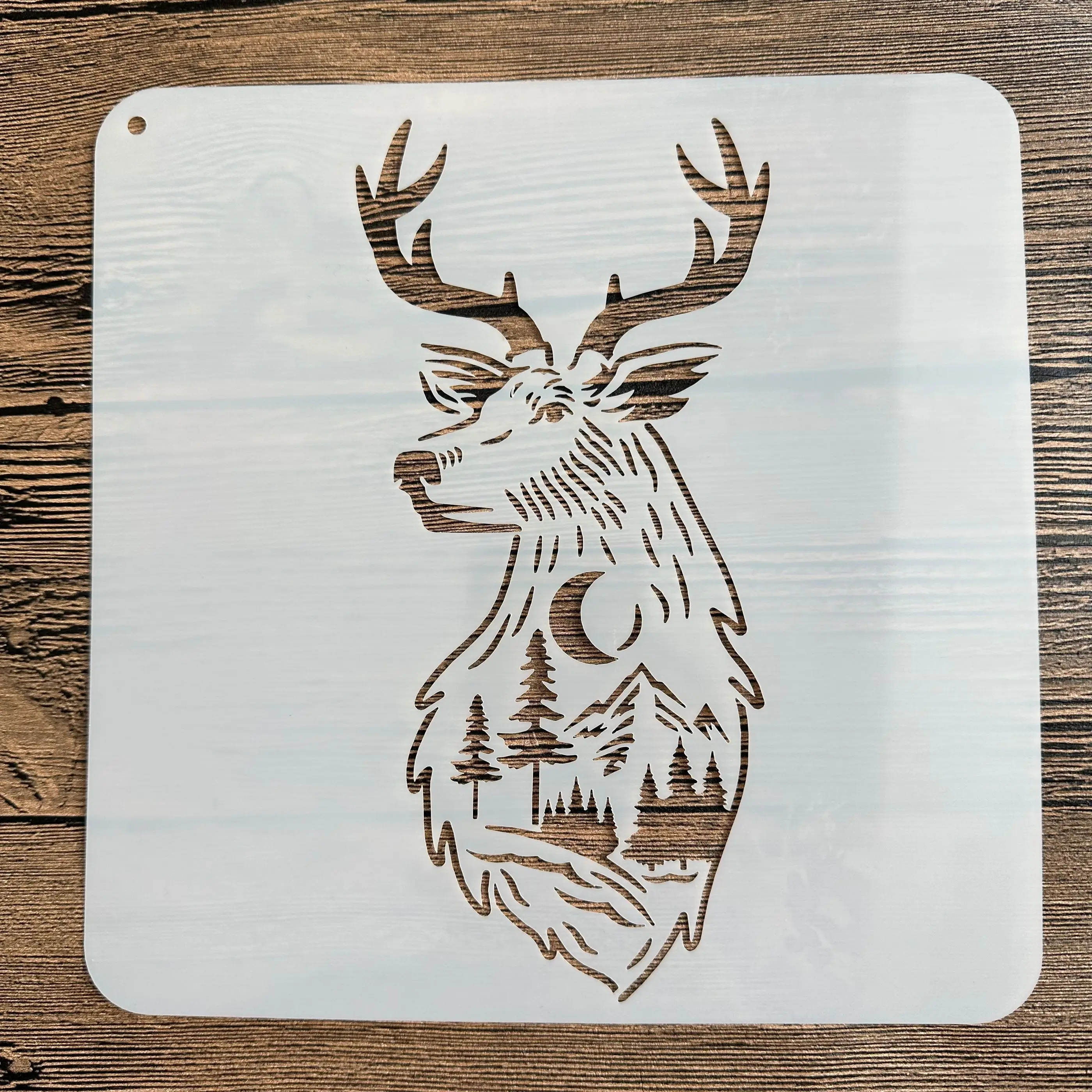 Molde de mandala DIY de 20x20 cm para pintar plantillas, álbum de fotos estampado, tarjeta de papel en relieve sobre madera, pared de tela, ciervo de Navidad: Plata