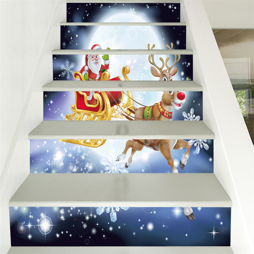 productos populares Navidad 3D simulación escalera pegatina impermeable pared pegatina DIY decoración del hogar herramienta de H: H