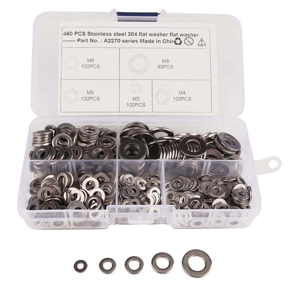 480pcs Stainless Steel Flat Washer Assorted Gasket M3/M4/M5/M6/M8
