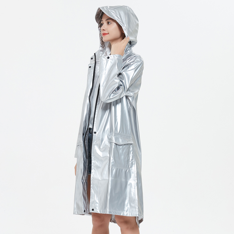 Cool Silver Zacht Leer Regenbui Proof Ins Hipster Netto Rode Lange Regenjas Mannen En Vrouwen Koppels Universele Jas