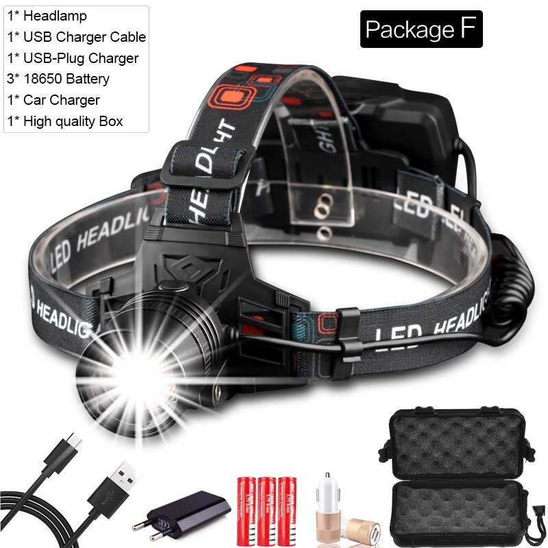 Super Krachtige Koplamp USB Oplaadbare Koplamp XHP70 XHP50 LED Head Light Zoomable Head Lamp Waterdicht Hoofd Front Light