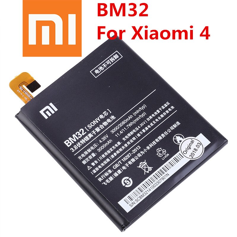 Original Ersatz Batterie Für Xiaomi Mi 4 M4 Mi4 BM32 Echtem Telefon Batterie 3080mAh