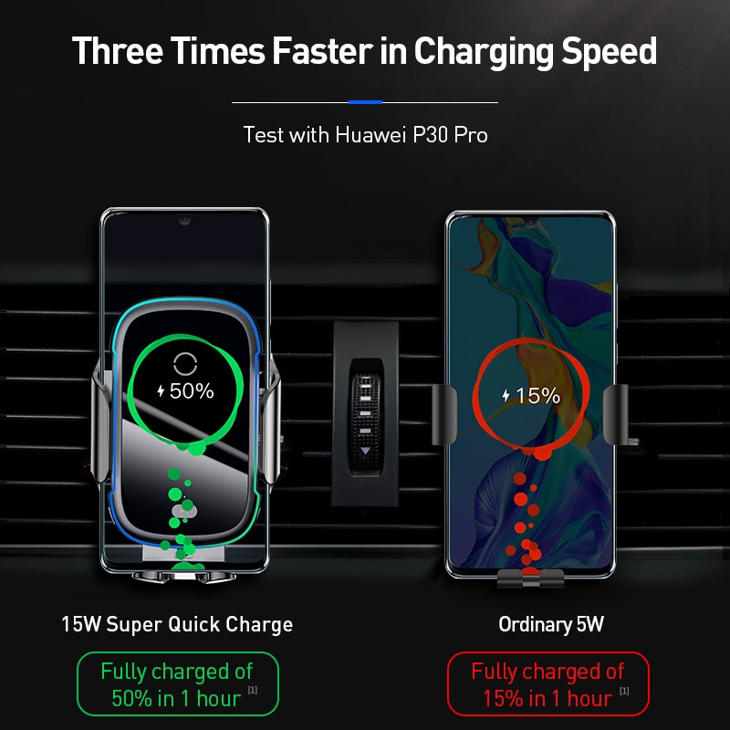 Baseus biltelefonholder 15w qi trådløs oplader til iphone 11 xiaomi samsung bilholder infrarød hurtig trådløs oplader