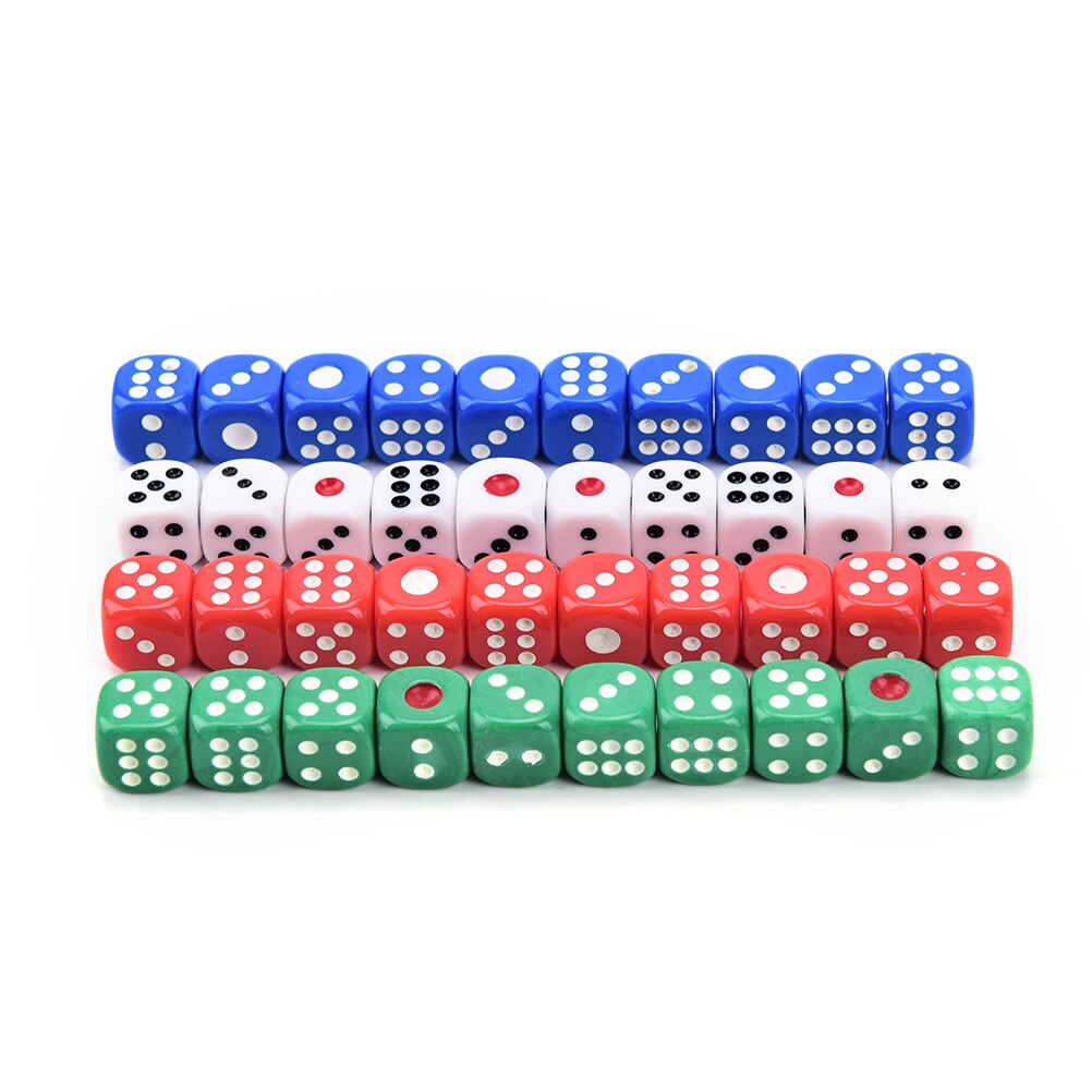 10 pces acrílico d6 dados, 6 dados pequenos de jogo tomados partido para jogar o jogo branco vermelho verde azul 12*12*12mm