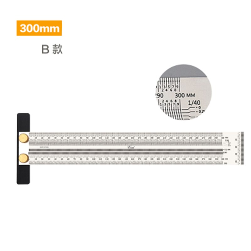 Hög precision skala linjal t-typ hål linjal rostfritt träbearbetning skribb markera linjemätare snickare mätverktyg: 300mm b