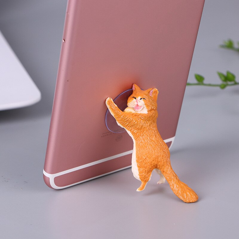 1pcs Cute Cat Cell Phone Holder Tablets Desk Car Stand Mount Sucker Bracket Universal Mobile Phone Bracket For IPhone For IPad: yellow