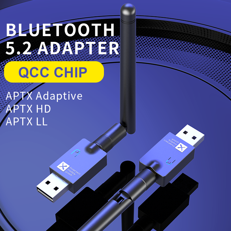 USB BT 5.2 Adapter Black , USB Wireless Audio BT Transmitter Receiver Support Win7/8/10/xp32/64bit Linux MACOS