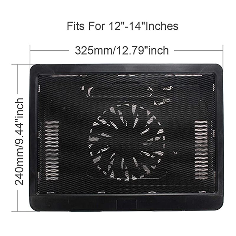 Laptop Cooling Pad Portable 2 USB Powered, Laptop Notebook Cooler Stand Chill Mat with 1 Blue LED Fans, Fits 12-14” F3MA