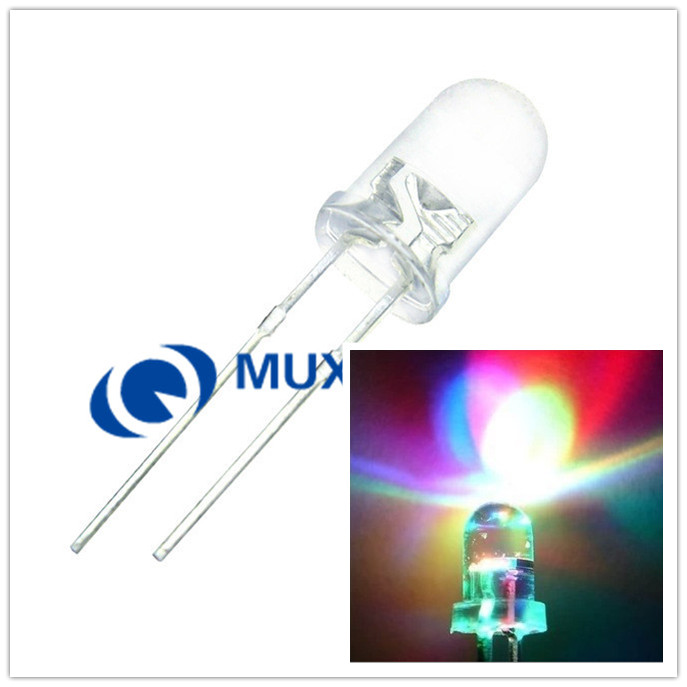 Diodos LED RGB de 5mm, diodos de destello lento Arco iris MultiColor, rojo, verde, azul, 2 pines de brillo, 5mm, Diodo emisor de luz RGB, 100 Uds.