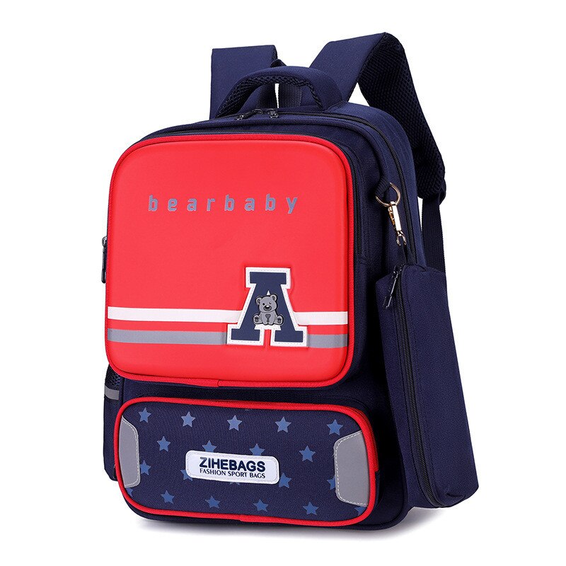 Cartoon Blue School Bags Backpack for Girls Boys Children Orthopedic Backpack Reflective Strip Mochila Infantil: red