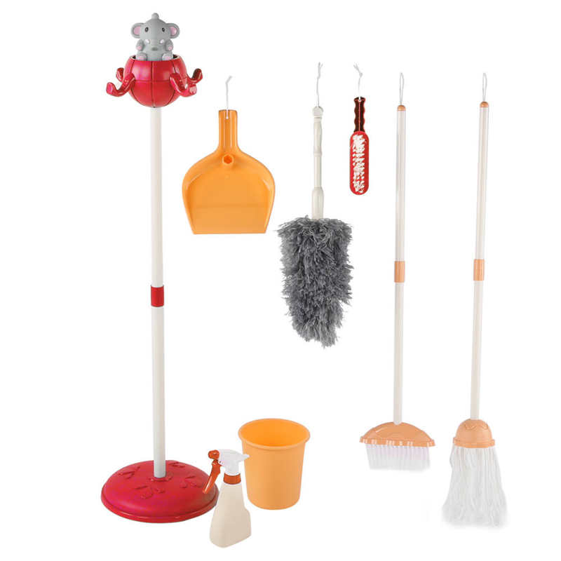 Enfants éléphant ménage outil jouets en plastique dessin animé semblant jouer nettoyage balai vadrouille brosse ensemble jouets éducatifs pour enfants: Rouge
