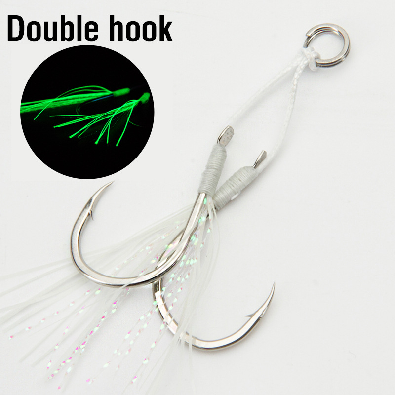 Anzuelo luminoso Jigbait con púas, anzuelo auxiliar con placa de hierro y lana, individual, doble, disperso, agua salada: 10 / Gris oscuro