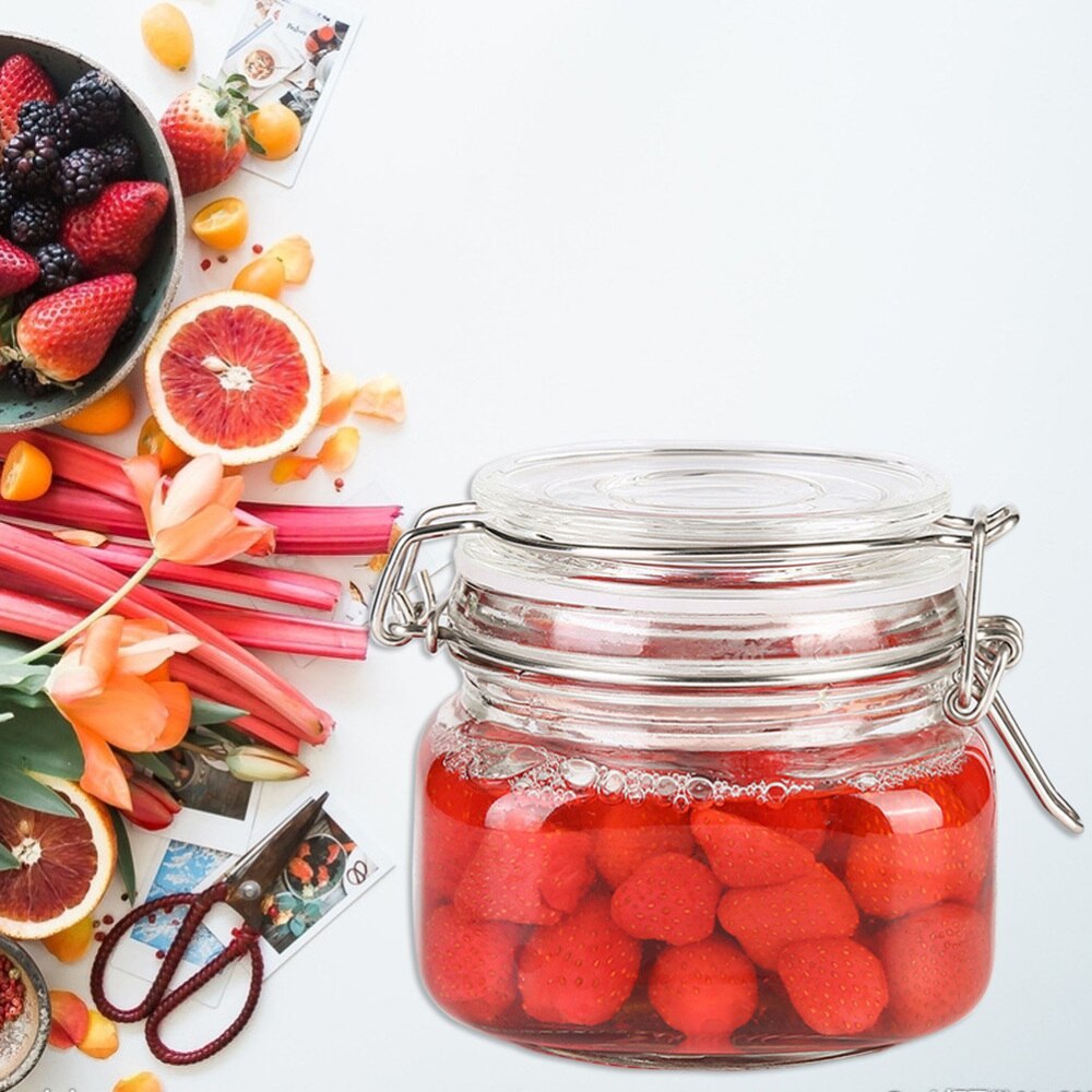 500ML Klare Quadratische Glas Gläser Lagerung Container mit Edelstahl Schnalle für Abdichtung: Größe 3