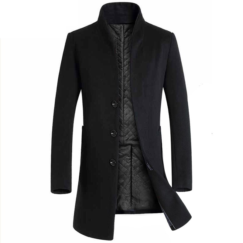 Hcxy lang trenchcoat for menn elegent menn ull vinterjakke frakk herre overfrakk lang homme kommersiell virksomhet vindjakke