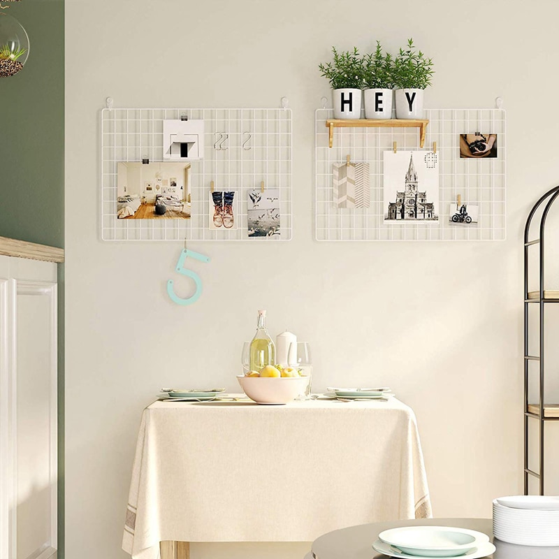 Panel de rejilla, pantalla de pared de fotos, decoración de pared de malla, pared de imagen colgante multifuncional, pantalla de arte DIY, con ganchos en forma de S, Clip