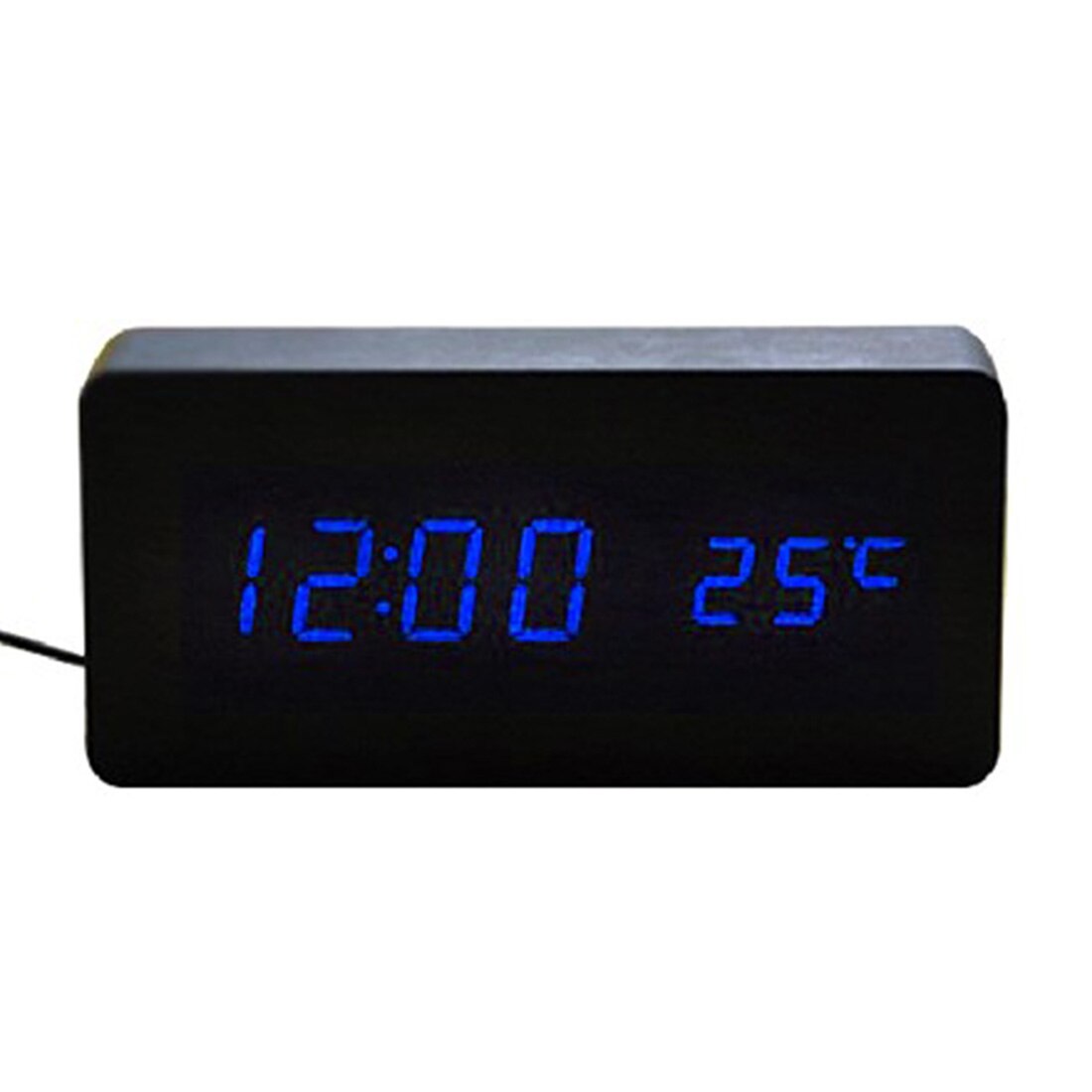 1 stuk led houten wekkers temperatuur elektronische klok geluiden controle digitale display tafelklok voor thuis desktop kalender: Blauw