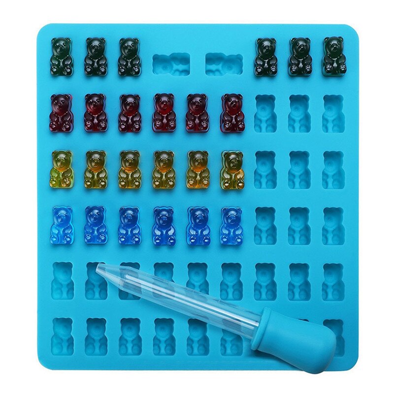 53 Cavity Silicone Gummy Bear Candy Mold Chocolate Mould Gummie Maker with A Dropper Kids Birthday