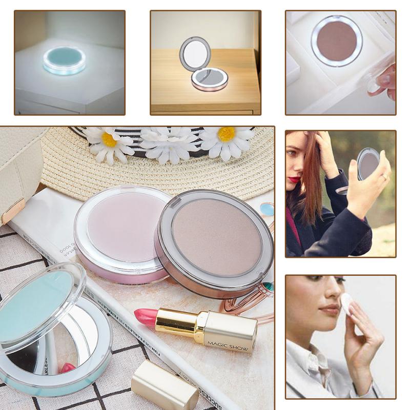 Makeup Mirror With Led Light Make Up Mirror LED Compact Mirror Mini Makeup Mirror Magnify Hand Held Fold Portable LED Light