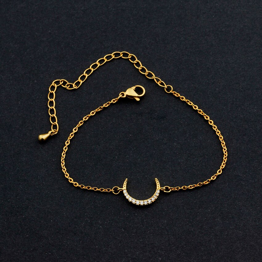 Gold Color CZ Crescent Moon Bracelets & Bangles Jewelry Stainless Steel Chain Geometric Charm Bracelet Femme Bileklik Erkek
