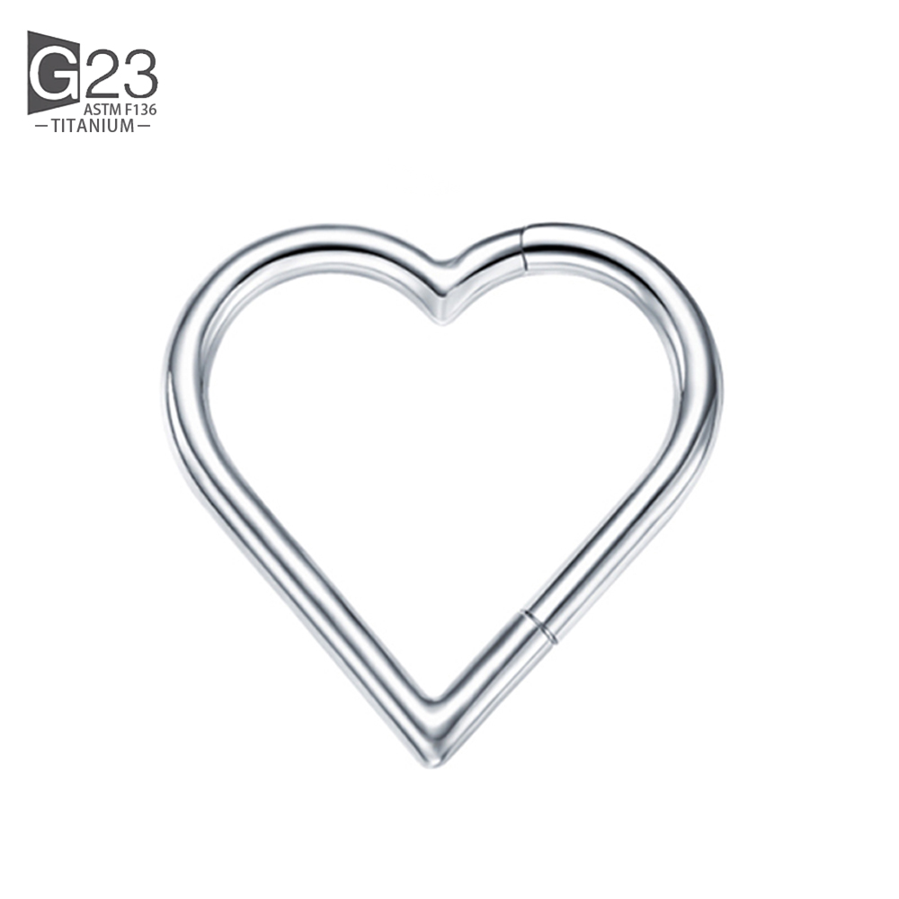 ASTM F-136 anneau de nez en titane Daith coeur boucle d'oreille cerceau Cartilage Tragus D forme Helix anneaux articulé Segment cerceau avec CZ clair: WHITE / Rhodium plaqué