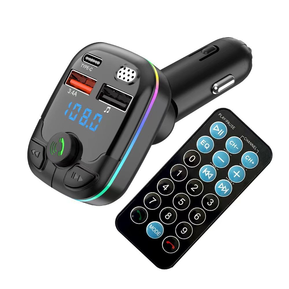 Auto Bluetooth 5.0 FM Absender 12/24V Freisprecheinrichtung Dual USB Umgebungslicht TF Karte MP3 Spieler Typ-C PD20W QC3.0 3,4A Schnellladegerät: Rot