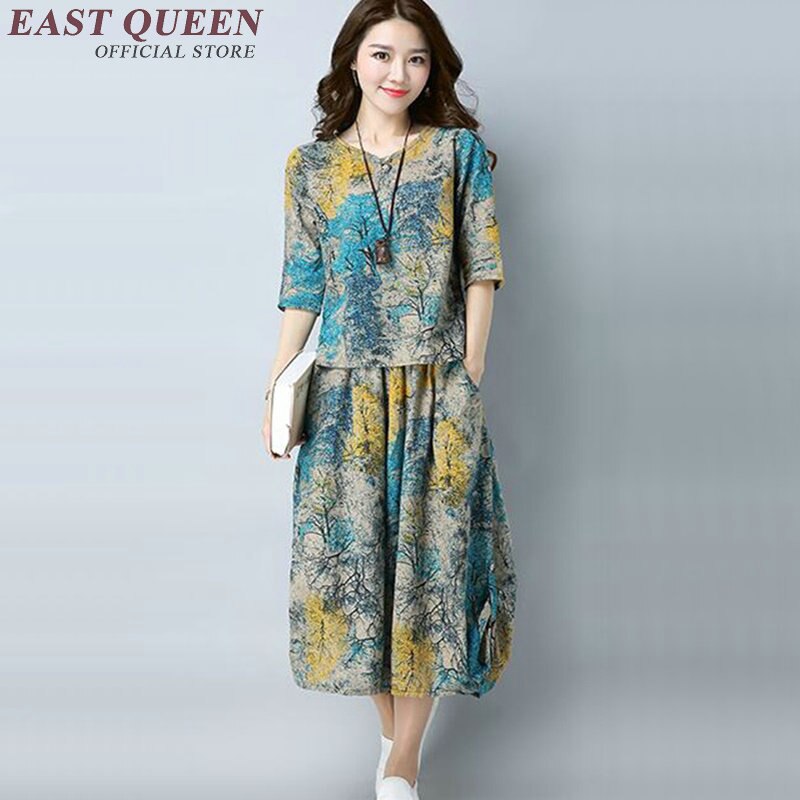 Chinese oosterse vrouwen tweedelige set zomer broekpak vrouwen vintage bloemenprint elegante dames broek pak AA2559 YQ: 1 / XL