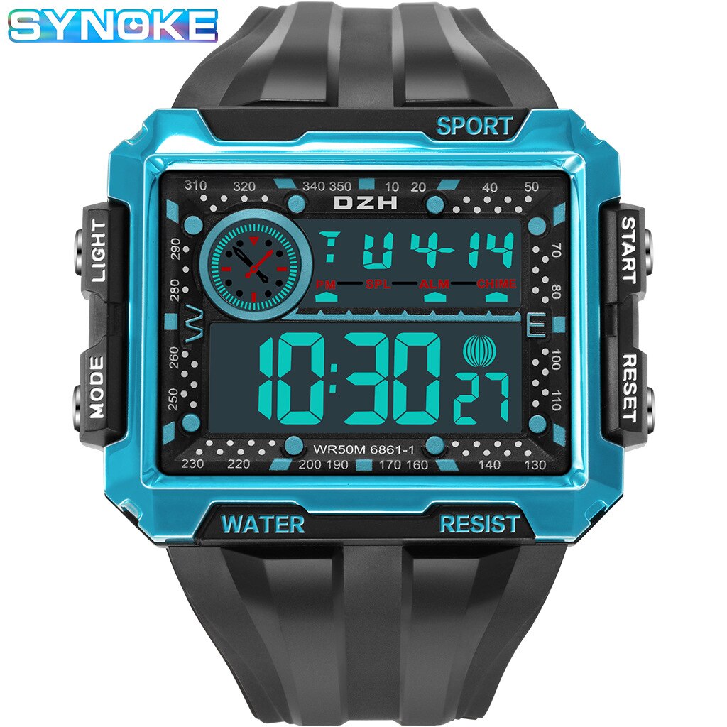 Vierkante Grote Screen Display Sport Elektronische Horloge Mannen Lichtgevende Waterdichte Multifunctionele Outdoor Sport Horloge